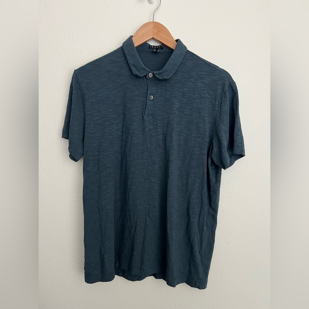 Theory Mens Polo Shirt Collared Short Sleeve Navy Blue Modal Size Large